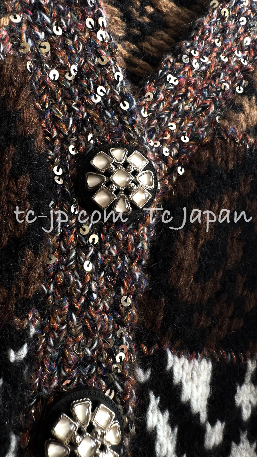 CHANEL Cardigan 19A Brown Black Gripox Bottons Wool Cashmere 34 36