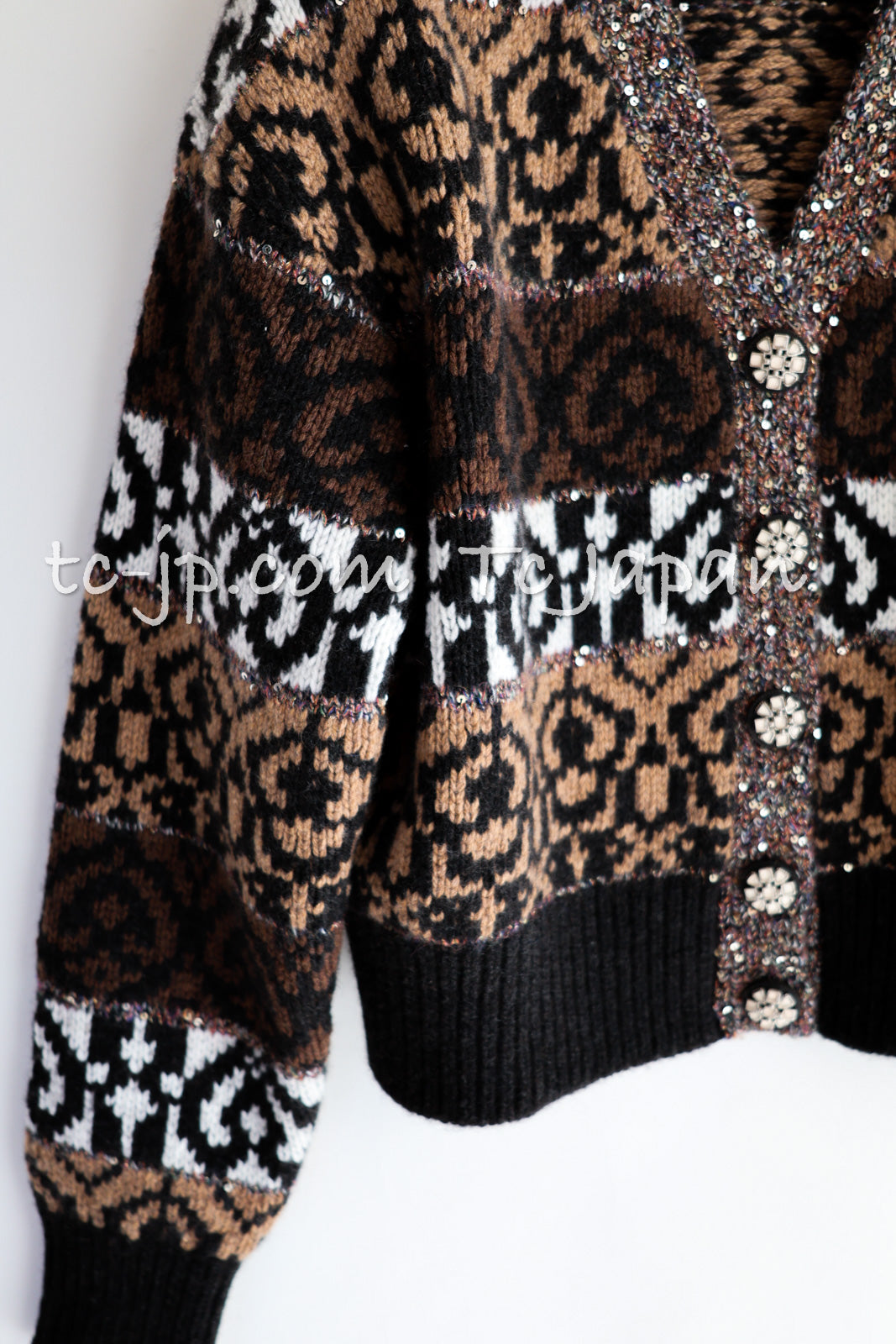 シャネル カーディガン CHANEL 19A ブラウン ブラック ウール カシミヤ