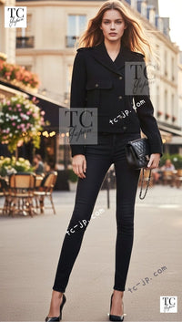 CHANEL 12A Black CC Logo Riders Blouson Coat Jacket 34 36 38 40 シャネル ブラック CC ロゴ ライダース ウール ブルゾン コート ジャケット 即発 - TC JAPAN