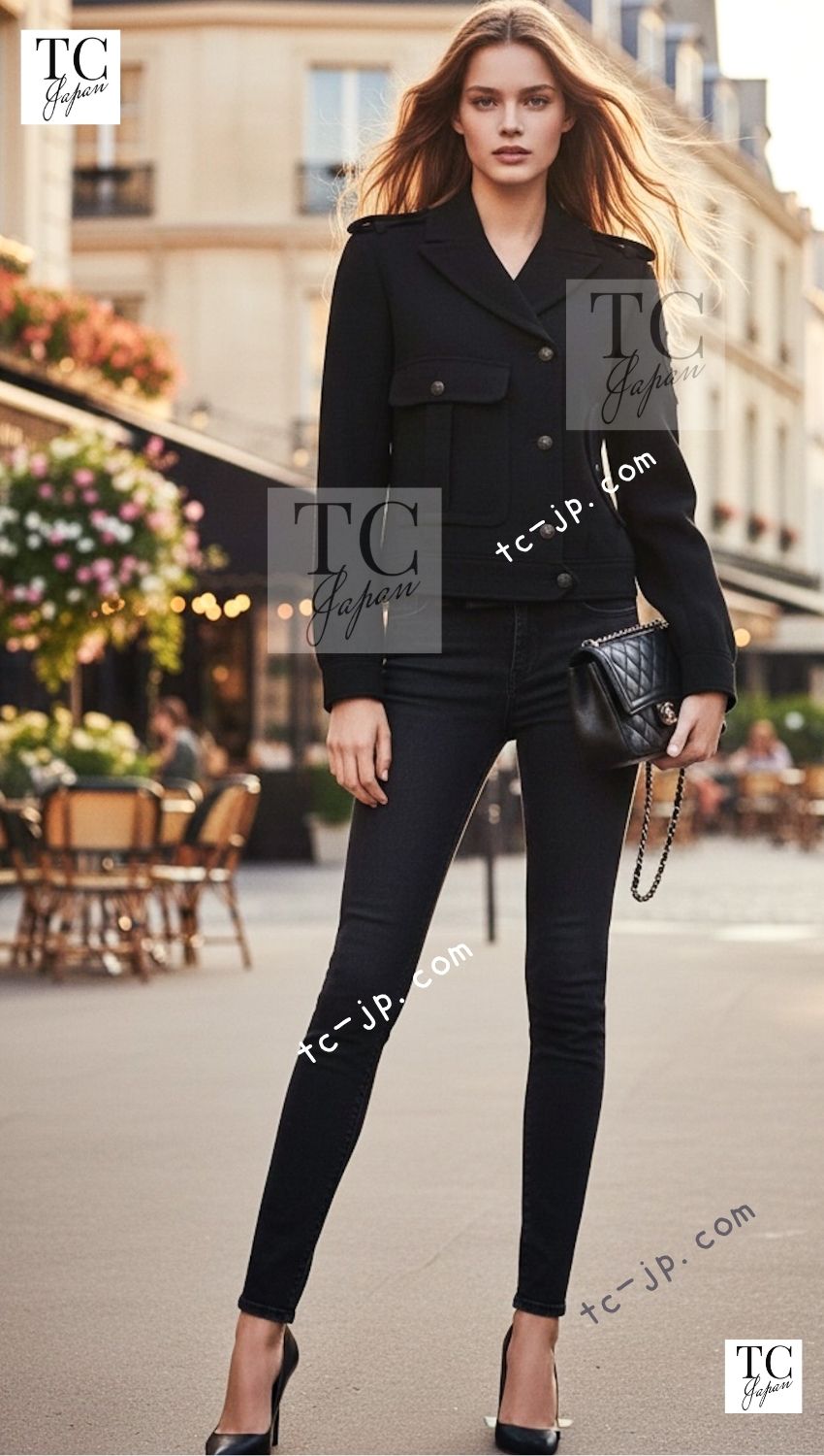 CHANEL 12A Black CC Logo Riders Blouson Coat Jacket 34 36 38 40 シャネル ブラック CC ロゴ ライダース ウール ブルゾン コート ジャケット 即発 - TC JAPAN