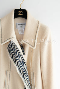 CHANEL 04A Ivory Black Wool 100% Tweed Jacket Coat Skirt 36 38 40 シャネル アイボリー・ブラック・ウール100%・ツイード・ジャケット・コート・スカート 即発