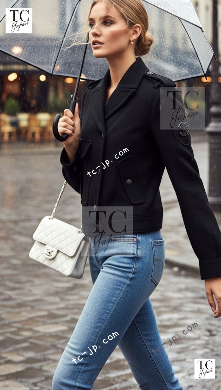 CHANEL 12A Black CC Logo Riders Blouson Coat Jacket 34 36 38 40 シャネル ブラック CC ロゴ ライダース ウール ブルゾン コート ジャケット 即発 - TC JAPAN