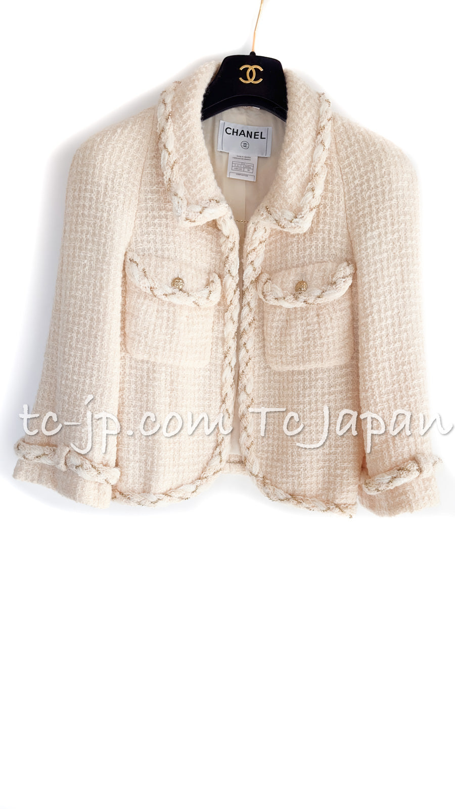 CHANEL 07A Creme Ivory Wool Tweed Jacket 38 42 シャネル クリーム・アイボリー・ウール・ツイード・ジャケット