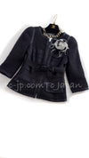 CHANEL 06A Black Wool Silk Ribbon Collarless Jacket Audrey Hepburn 38 シャネル ブラック ウール シルク リボン ノーカラー ジャケット オードリー ヘップバーン 即発