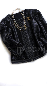 CHANEL 13C Black Sequins Cropped Party Zipper Jacket Keira Knightley 34 36 シャネル ブラック スパンコール クロップド丈 パーディー ジッパー ジャケット キーラ・ナイトレイ 着用 即発