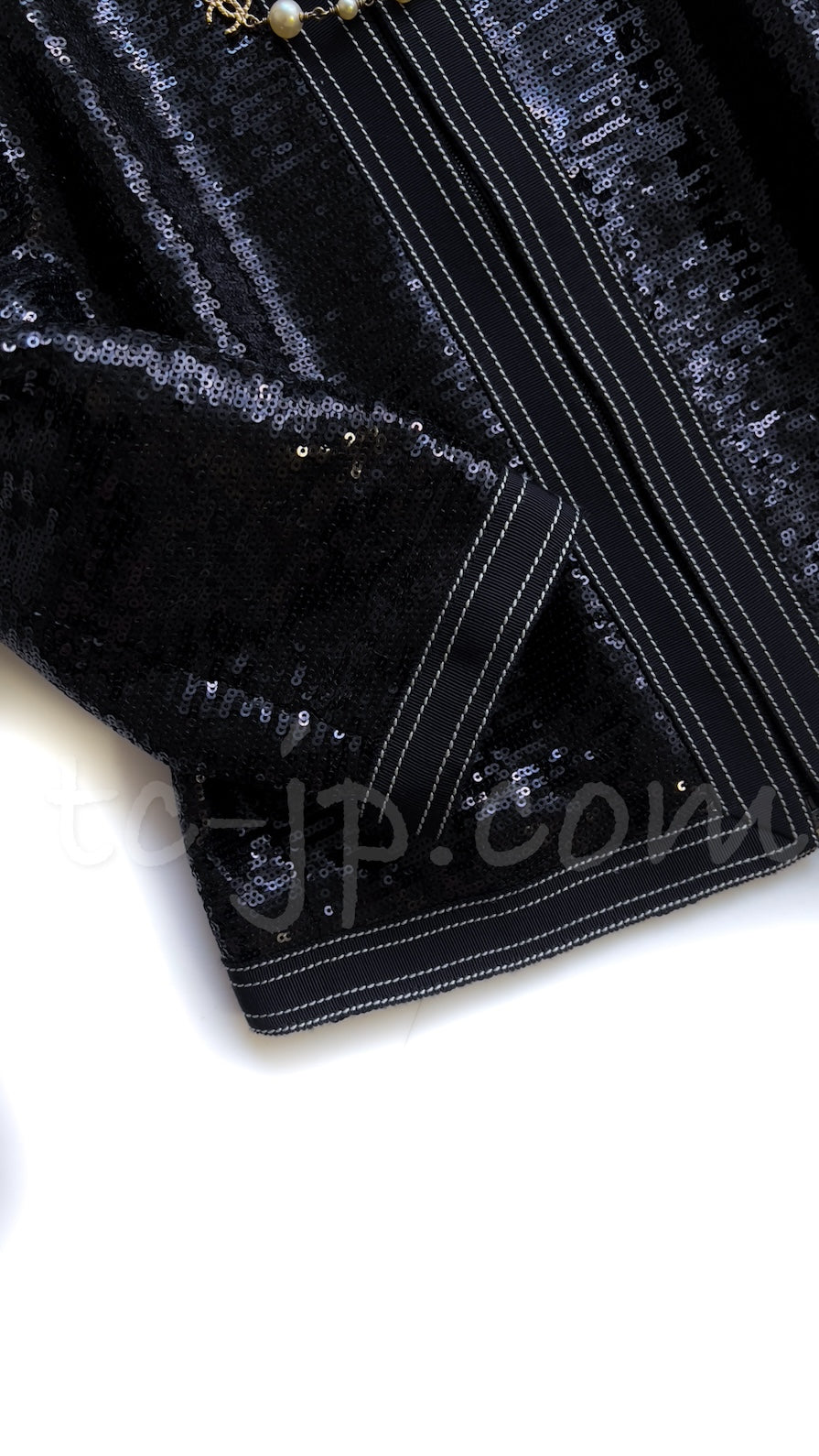 CHANEL 13C Black Sequins Cropped Party Zipper Jacket Keira Knightley 34 36 シャネル ブラック スパンコール クロップド丈 パーディー ジッパー ジャケット キーラ・ナイトレイ 着用 即発