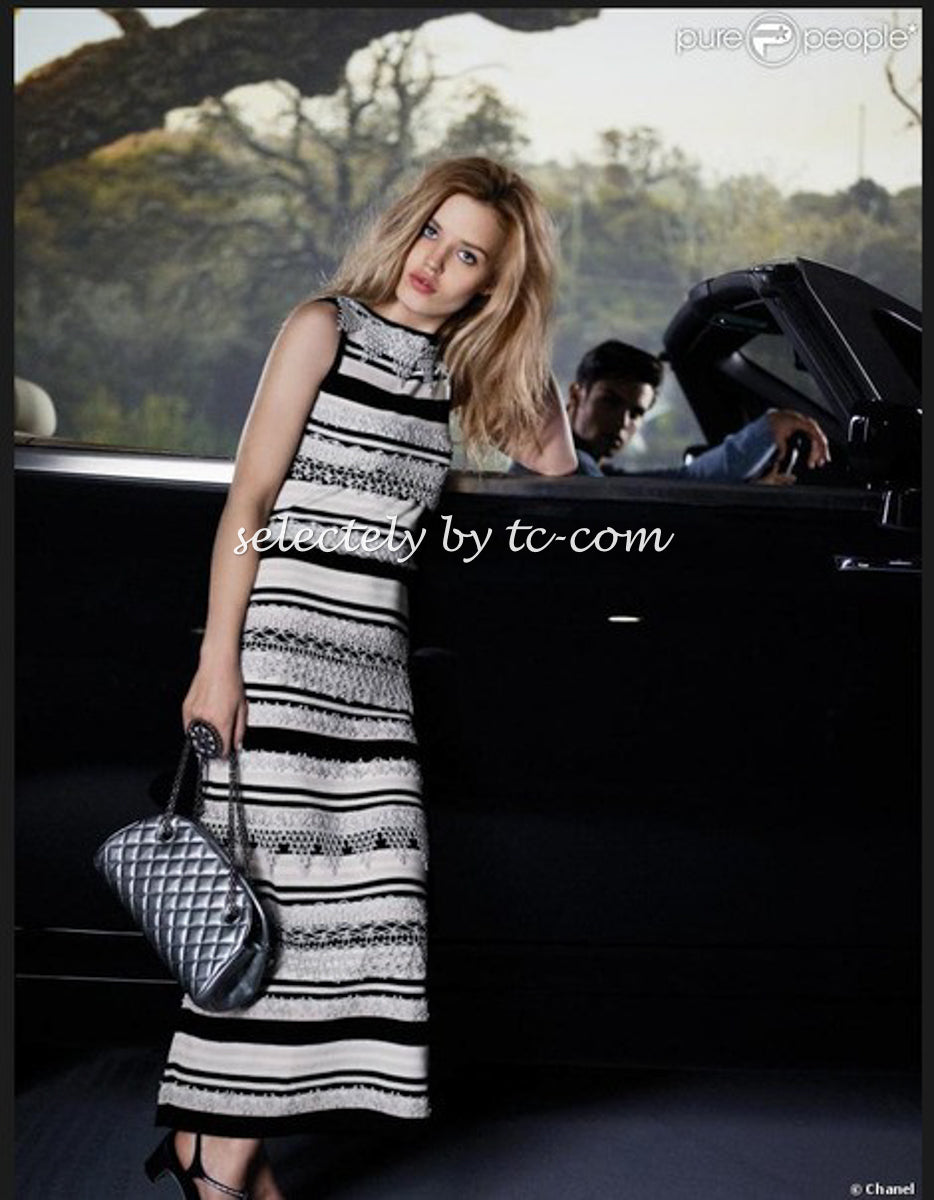 CHANEL 11C Pink Black Stripe Cashmere Knit Dress 38 | HK