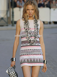 CHANEL 11C Pink Black Striped Cashmere Knit Dress 36 シャネル ピンク ブラック ストライプ ボーダー カシミア100% ニット ワンピース 即発 - TC JAPAN