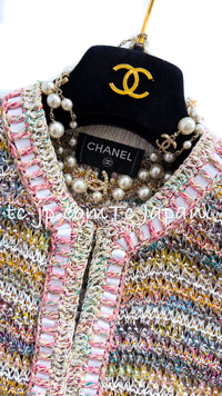 CHANEL 17C Creme Marigold Multi Cotton Cardigan 34 36 シャネル クリーム マリゴールド コットン ストレッチ テープ トリム カーディガン 即発