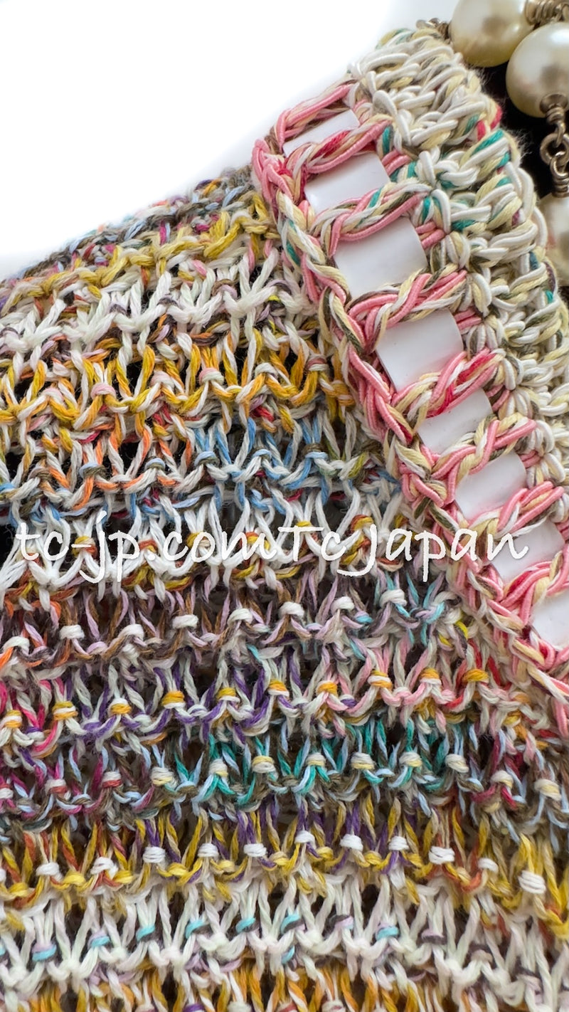 CHANEL 17C Creme Marigold Multi Cotton Cardigan 34 36 シャネル クリーム マリゴールド コットン ストレッチ テープ トリム カーディガン 即発