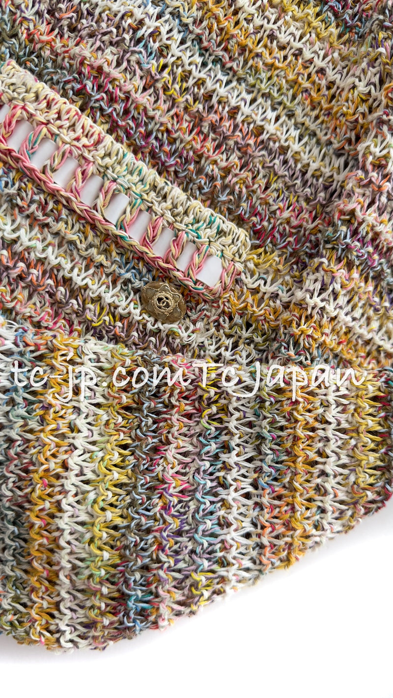 CHANEL 17C Creme Marigold Multi Cotton Cardigan 34 36 シャネル クリーム マリゴールド コットン ストレッチ テープ トリム カーディガン 即発
