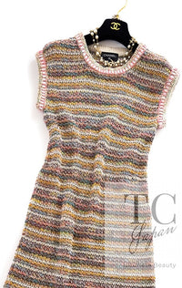CHANEL 17C Creme Marigold Beige Cotton Stretch Knit Dress 44 シャネル クリーム マリゴールド ベージュ コットン ストレッチ ニット ワンピース 即発