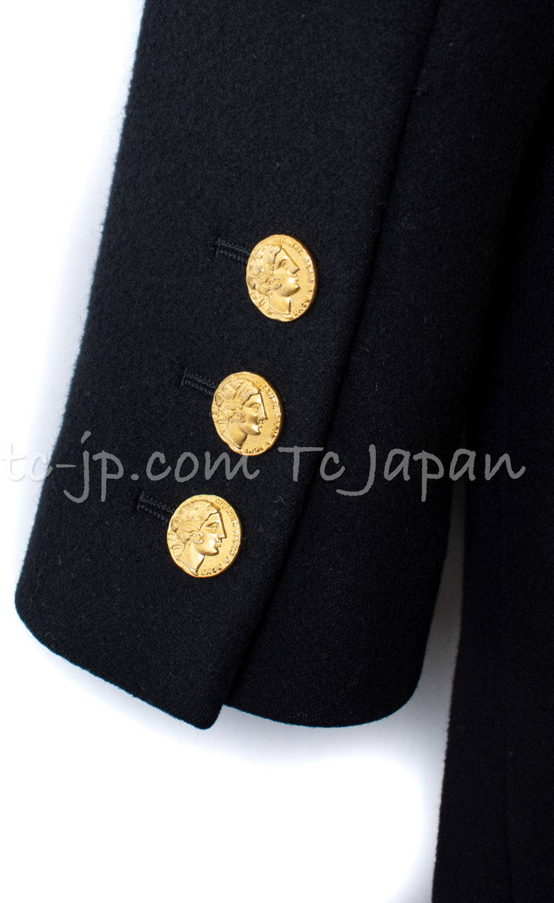 CHANEL 16PF Black Cashmere Gold Button Coat 34 36 42 46 シャネル ブラック・カシミア・ゴールドボタン・トレンチコート・ピーコート 即発