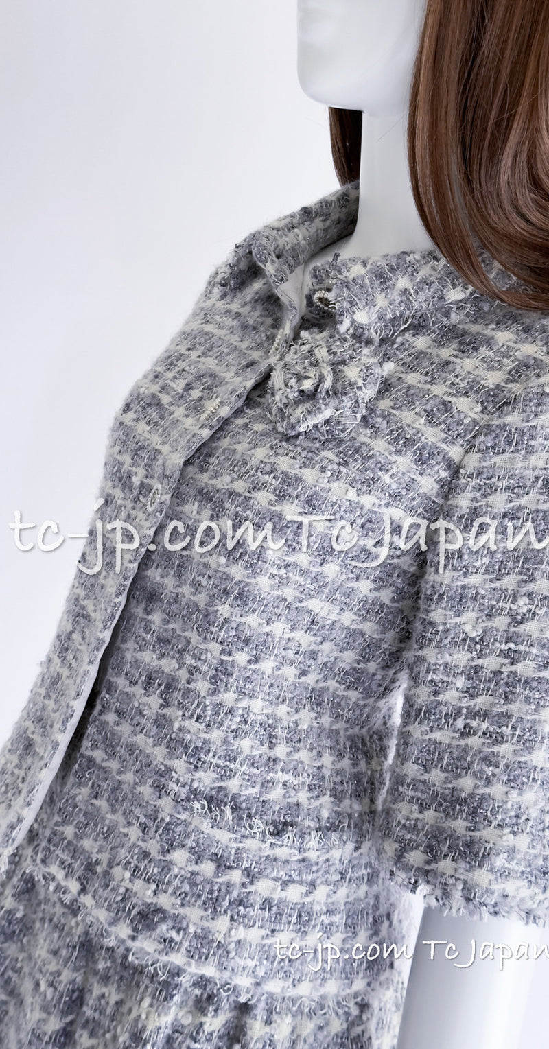 CHANEL 05A Gray Silver Mix Wool Tweed Skirt Jacket 36 38 シャネル グレー シルバー ふんわり ウール ツイード スカート ジャケット 即発