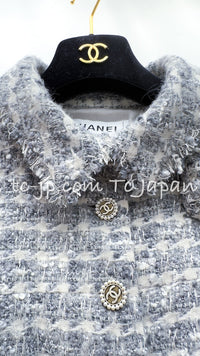 CHANEL 05A Gray Silver Mix Wool Tweed Skirt Jacket 36 38 シャネル グレー シルバー ふんわり ウール ツイード スカート ジャケット 即発