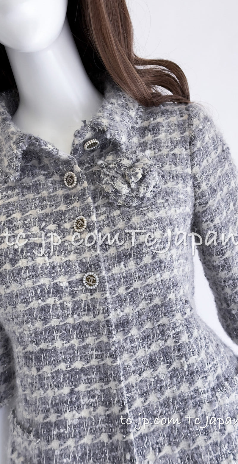 CHANEL 05A Gray Silver Mix Wool Tweed Skirt Jacket 36 38 シャネル グレー シルバー ふんわり ウール ツイード スカート ジャケット 即発