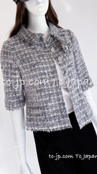 CHANEL 05A Gray Silver Mix Wool Tweed Skirt Jacket 36 38 シャネル グレー シルバー ふんわり ウール ツイード スカート ジャケット 即発