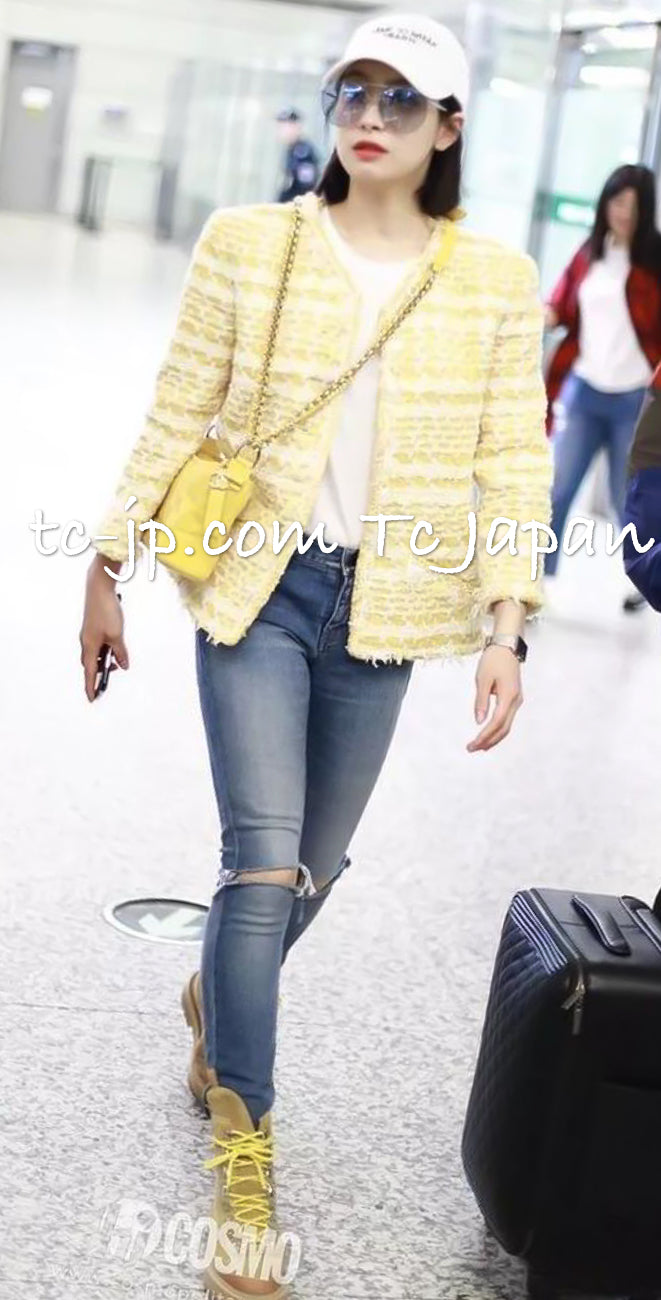CHANEL 18S yellow ivory cotton wool tweed jacket