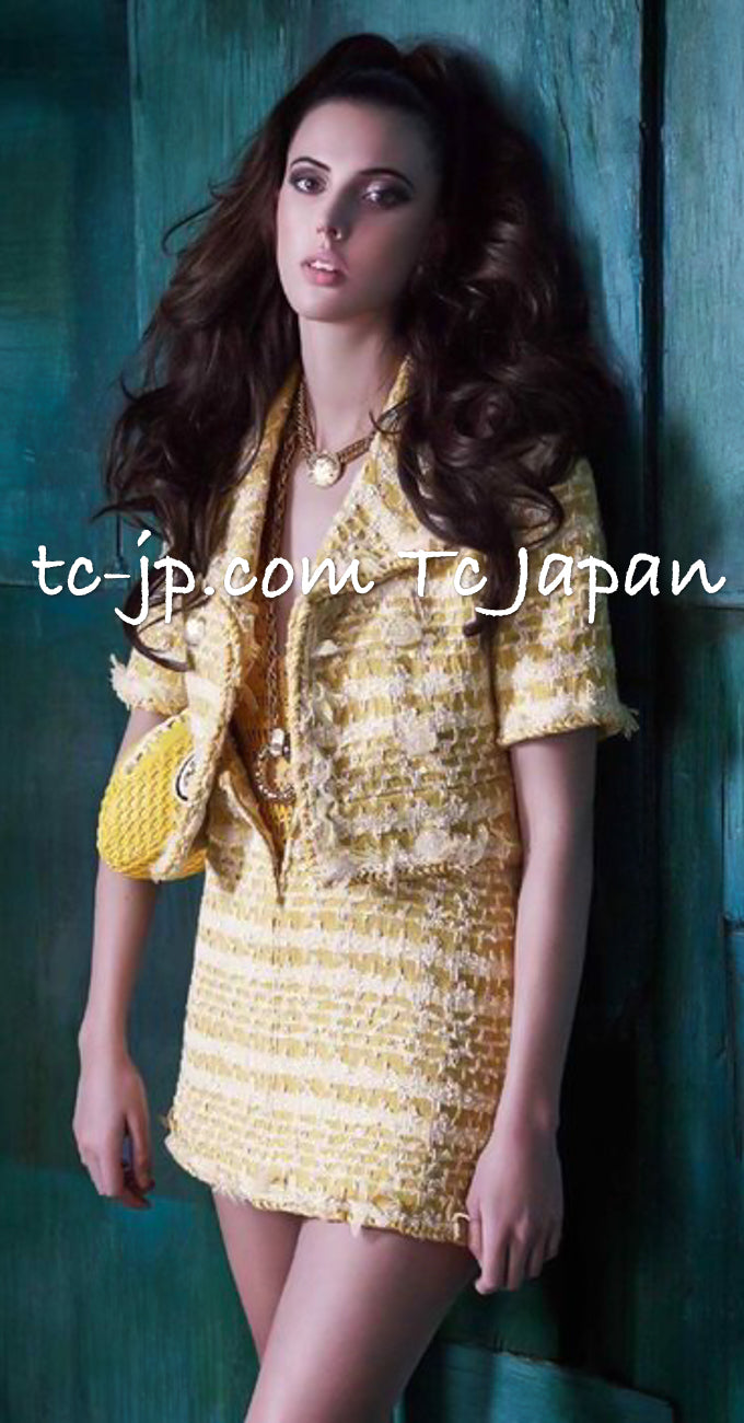 CHANEL 18S Yellow Ivory Cotton Wool Tweed Jacket 40 42 シャネル イエロー アイボリー コットン ウール ツイード ジャケット 即発