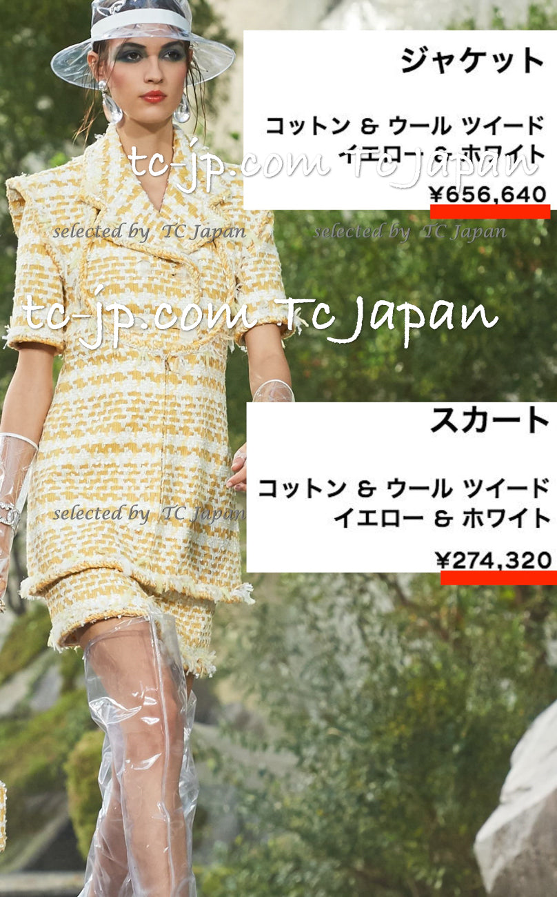 CHANEL 18S Yellow Ivory Cotton Wool Tweed Jacket 40 42 シャネル イエロー アイボリー コットン ウール ツイード ジャケット 即発