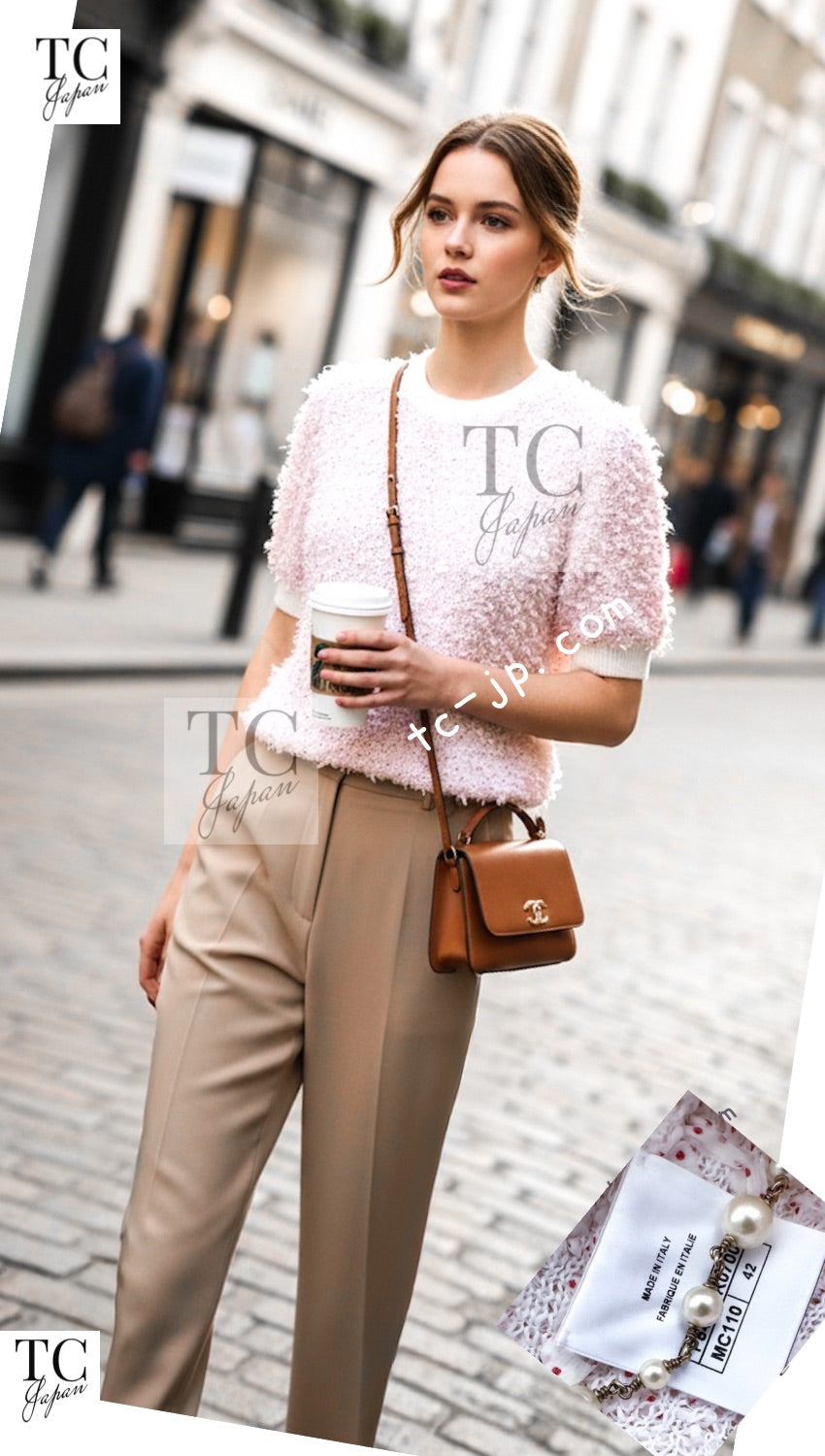 CHANEL 16C White Red Dot Ribbon Embellishments Knit Pullover Sweater Tops 40 42 シャネル ホワイト レッド ドット リボン ニット プルオーバー セーター トップス 即発 - TC JAPAN