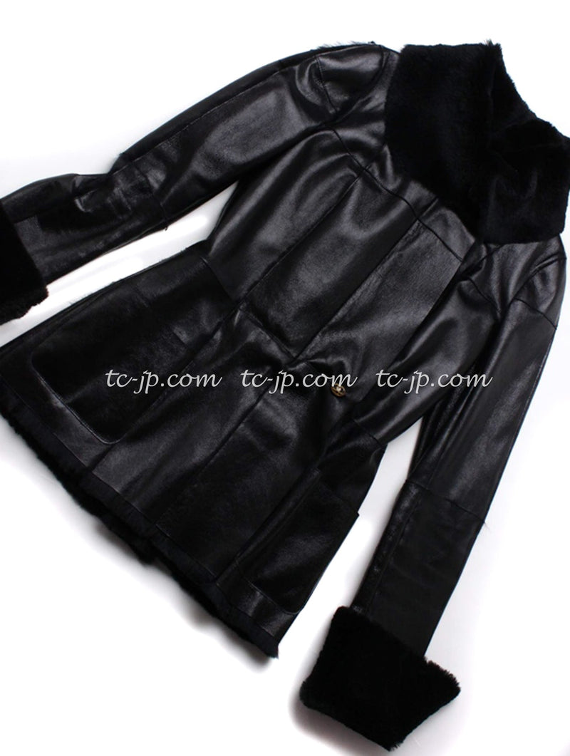 CHANEL 05A Black Rabbit Lapan Leather Jacket Coat 36 38 シャネル ブラック・レザー・ラビットファー ・ラパン・ジャケット・コート 即発