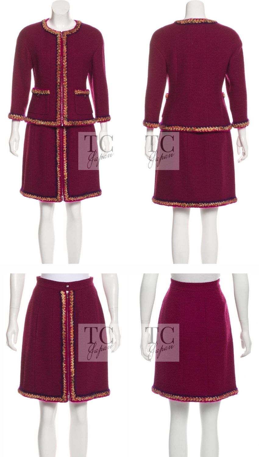 CHANEL 14A Wine Magenta Plum Wool Tweed Zipper Jacket 36 | US
