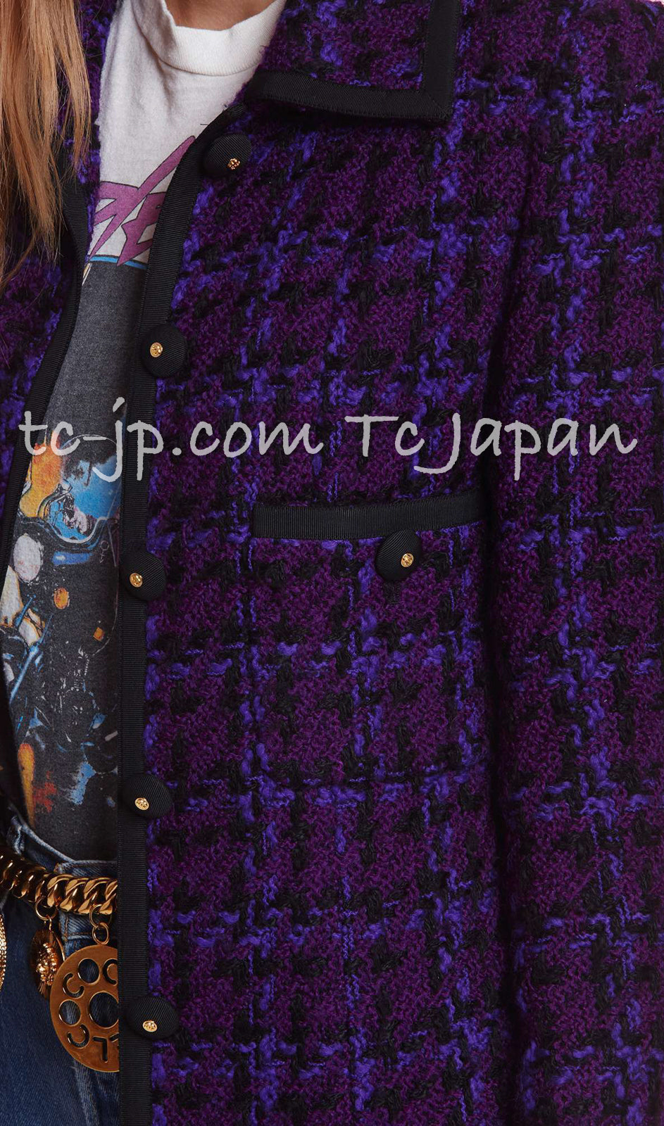 CHANEL 91A Vintage Purple Black Tweed Jacket Skirt Suit 36 38 シャネル  ヴィンテージ・パープル・ブラック・ツイード・ジャケット・スカート・スーツ 即発