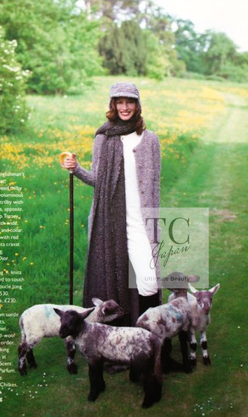 CHANEL 93A Gray Beige Wool Alpaca Silk Dress Cardigan Coat 36 38 シャネル グレー ベージュ ウール アルパカ シルク ワンピース カーディガン コート ココボタン 即発