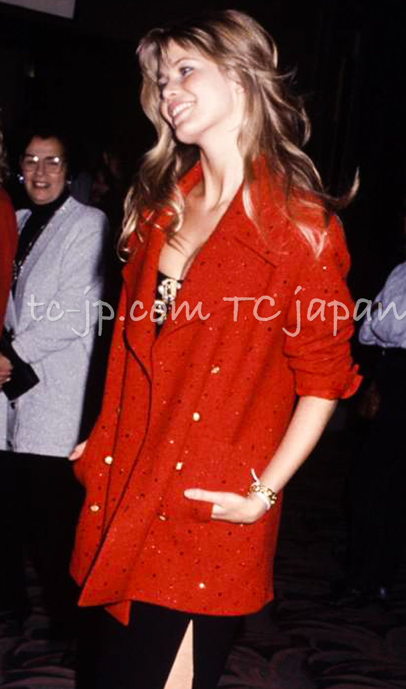 CHANEL 93A Vintage Red Sequin Wool Tweed Jacket 38 40 シャネル ヴィンテージ レッド スパンコール ウール ツイード ジャケット 即発