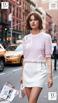 CHANEL 16C White Red Dot Ribbon Embellishments Knit Pullover Sweater Tops 40 42 シャネル ホワイト レッド ドット リボン ニット プルオーバー セーター トップス 即発 - TC JAPAN