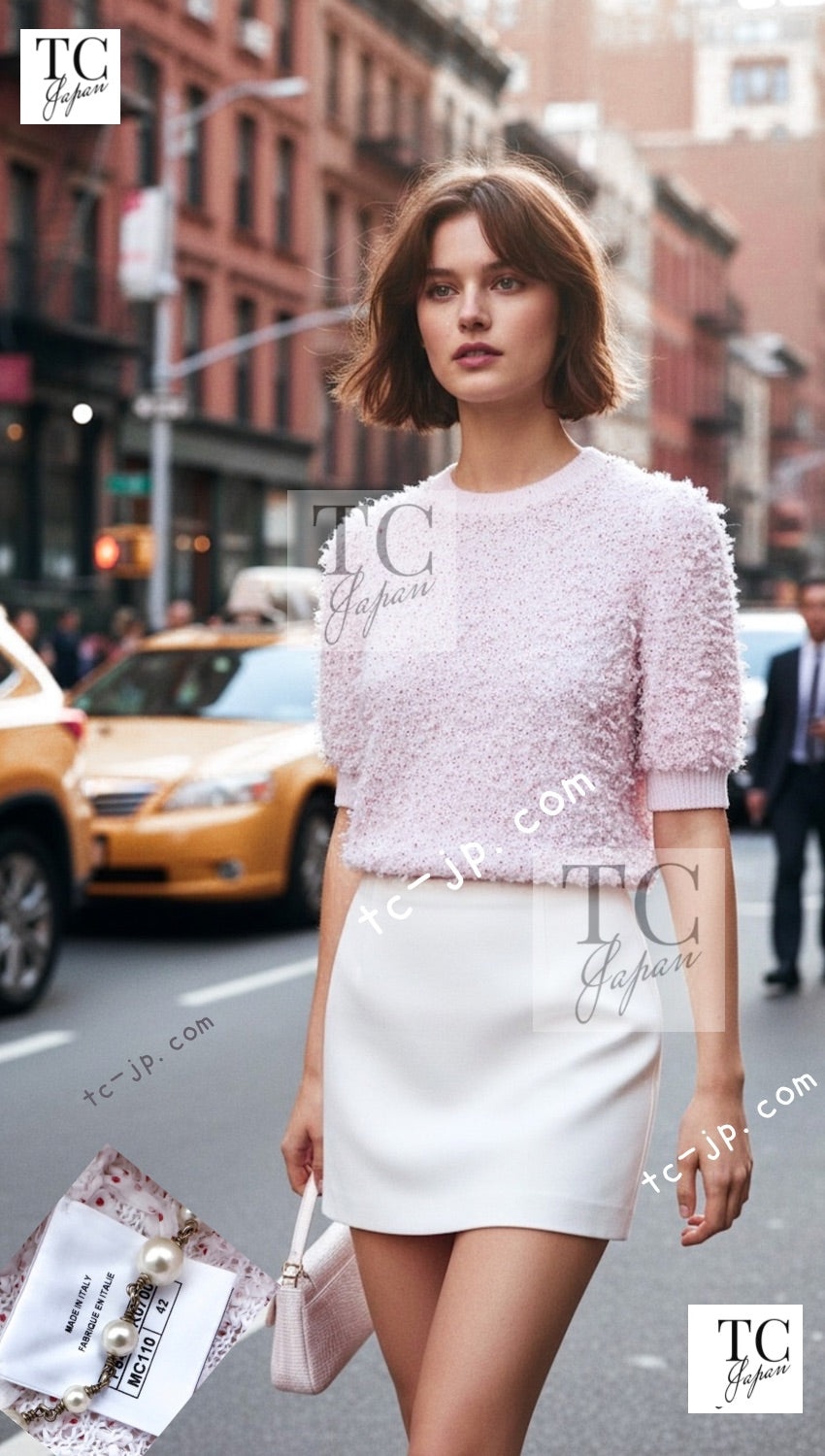 CHANEL 16C White Red Dot Ribbon Embellishments Knit Pullover Sweater Tops 40 42 シャネル ホワイト レッド ドット リボン ニット プルオーバー セーター トップス 即発 - TC JAPAN