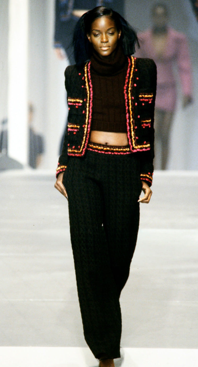 CHANEL 97A Vintage Brown Orange Pink Trim Wool Tweed Jacket 40 シャネル ヴィンテージ ブラウン オレンジ ピンク トリム ウール ツイード ジャケット 即発