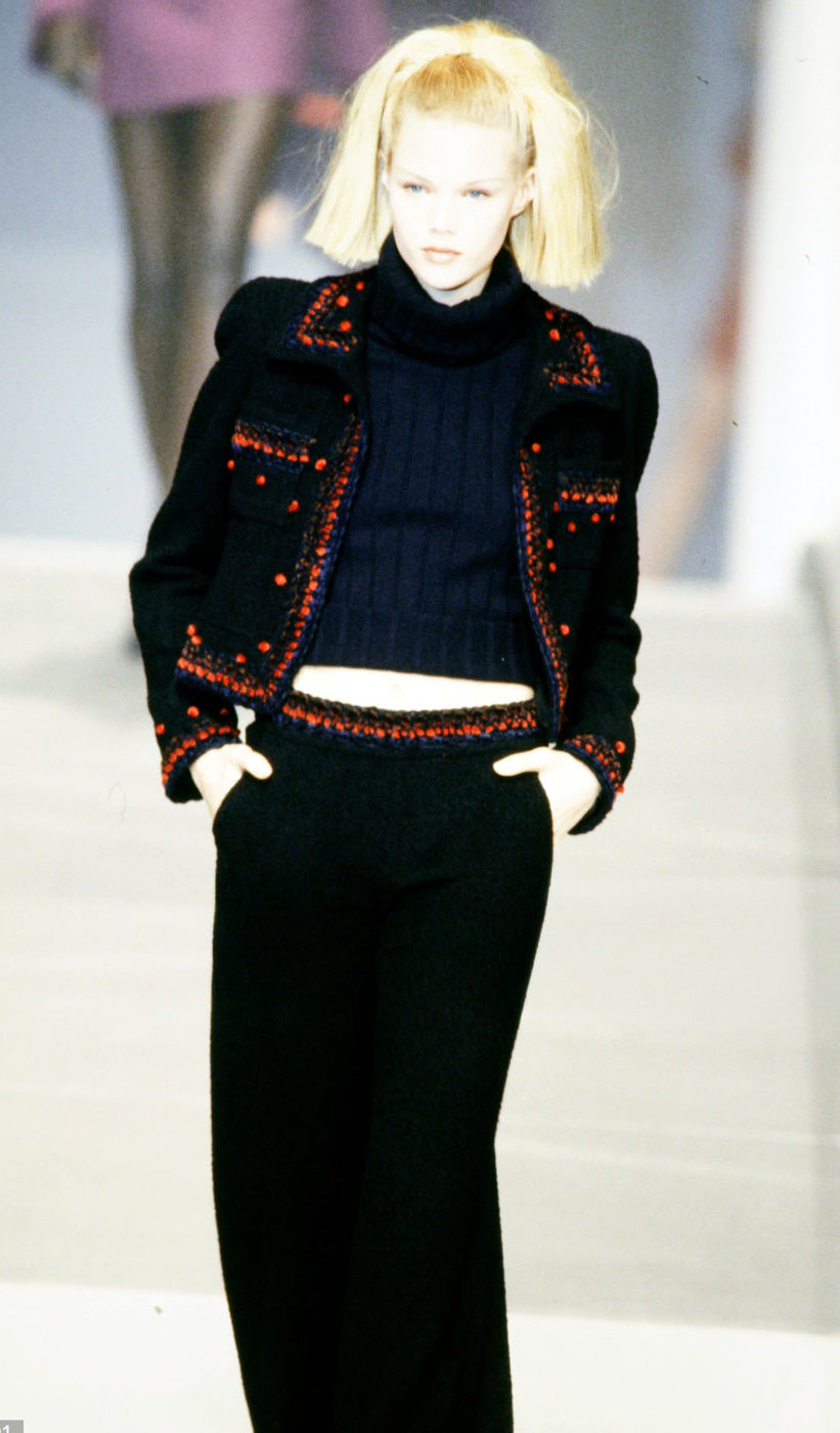 CHANEL 97A Vintage Brown Orange Pink Trim Wool Tweed Jacket 40 シャネル ヴィンテージ ブラウン オレンジ ピンク トリム ウール ツイード ジャケット 即発