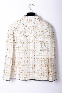 CHANEL 19S White Gold Bow Zip up Jacket Skirt Suit 36 シャネル ホワイト ゴールド ジップアップ リボン ツイード ジャケット スカート スーツ 即発
