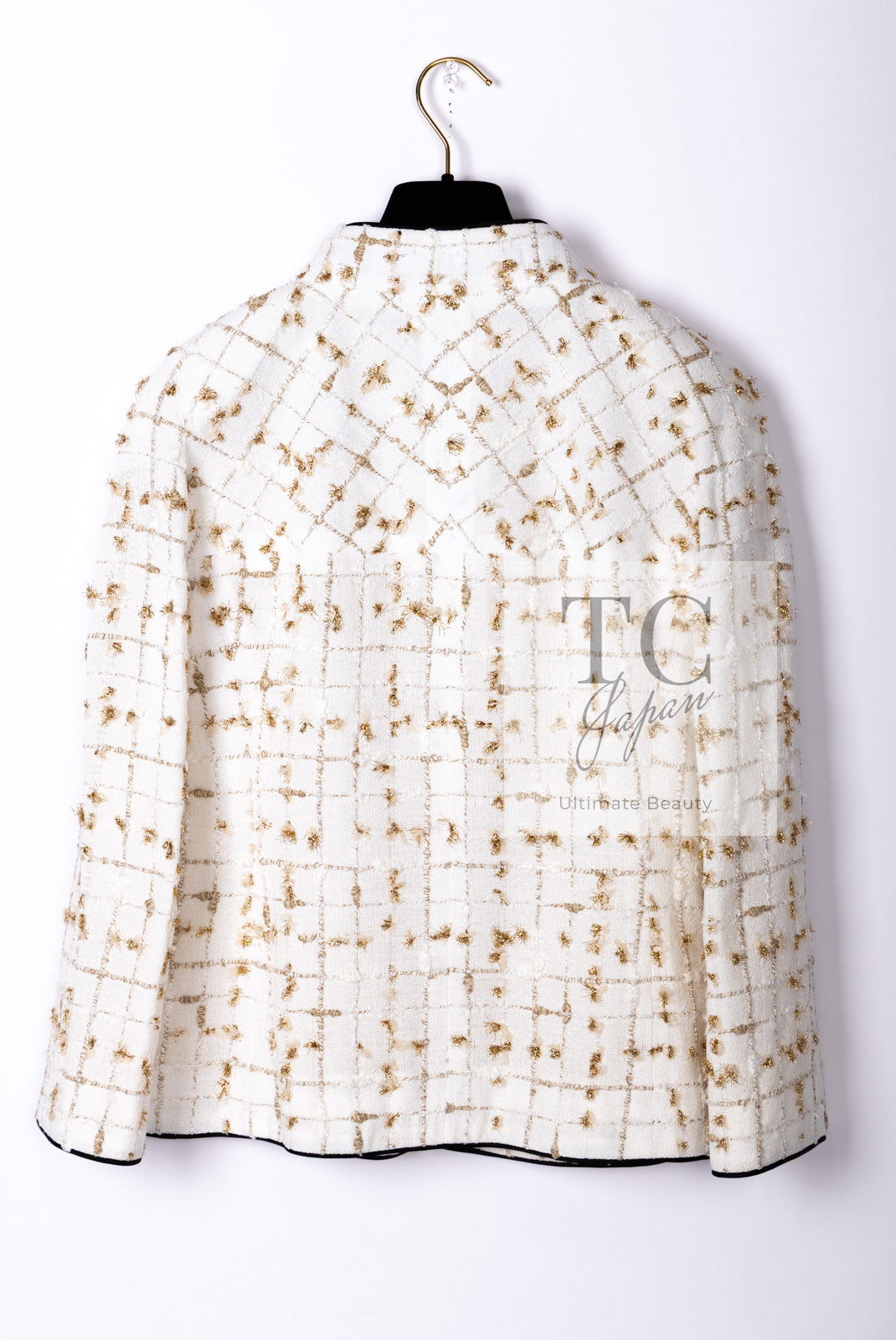CHANEL 19S White Gold Bow Zip up Jacket Skirt Suit 36 シャネル ホワイト ゴールド ジップアップ リボン ツイード ジャケット スカート スーツ 即発