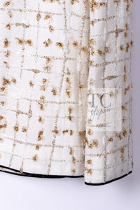 CHANEL 19S White Gold Bow Zip up Jacket Skirt Suit 36 シャネル ホワイト ゴールド ジップアップ リボン ツイード ジャケット スカート スーツ 即発