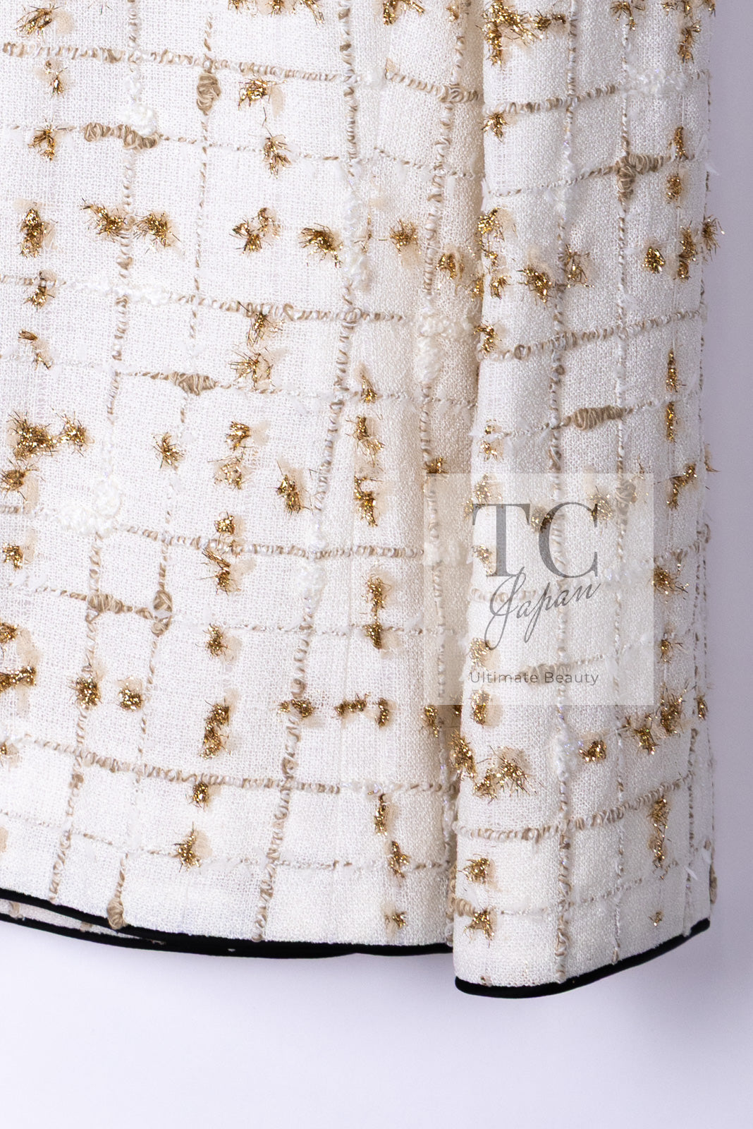 CHANEL 19S White Gold Bow Zip up Jacket Skirt Suit 36 シャネル ホワイト ゴールド ジップアップ リボン ツイード ジャケット スカート スーツ 即発