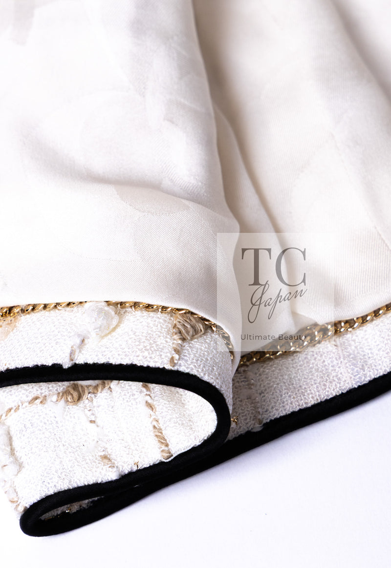 CHANEL 19S White Gold Bow Zip up Jacket Skirt Suit 36 シャネル ホワイト ゴールド ジップアップ リボン ツイード ジャケット スカート スーツ 即発