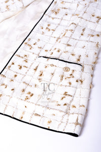 CHANEL 19S White Gold Bow Zip up Jacket Skirt Suit 36 シャネル ホワイト ゴールド ジップアップ リボン ツイード ジャケット スカート スーツ 即発