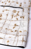 CHANEL 19S White Gold Bow Zip up Jacket Skirt Suit 36 シャネル ホワイト ゴールド ジップアップ リボン ツイード ジャケット スカート スーツ 即発
