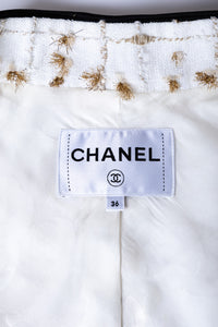 CHANEL 19S White Gold Bow Zip up Jacket Skirt Suit 36 シャネル ホワイト ゴールド ジップアップ リボン ツイード ジャケット スカート スーツ 即発