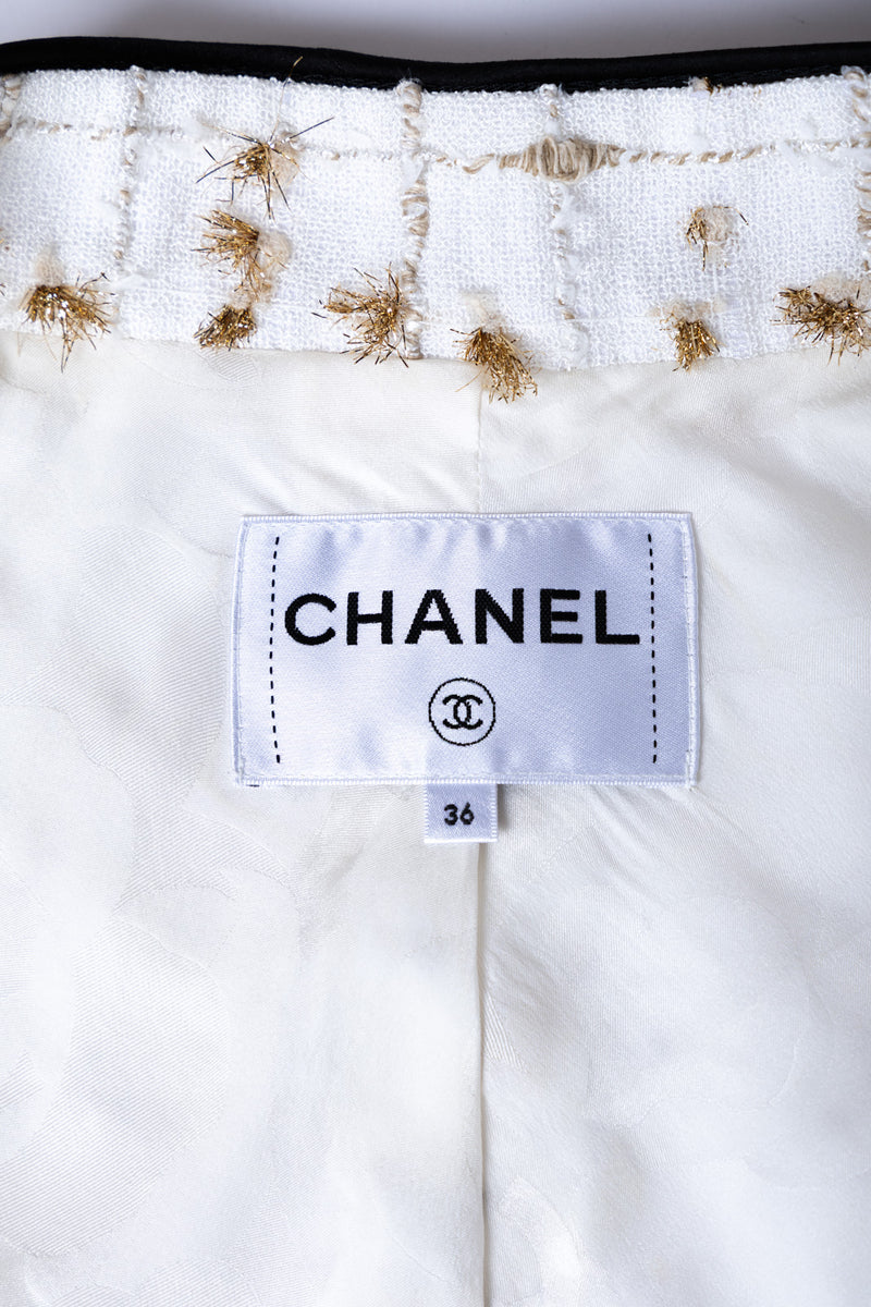 CHANEL 19S White Gold Bow Zip up Jacket Skirt Suit 36 シャネル ホワイト ゴールド ジップアップ リボン ツイード ジャケット スカート スーツ 即発