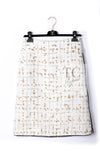 CHANEL 19S White Gold Bow Zip up Jacket Skirt Suit 36 シャネル ホワイト ゴールド ジップアップ リボン ツイード ジャケット スカート スーツ 即発