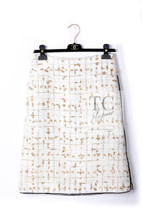 CHANEL 19S White Gold Bow Zip up Jacket Skirt Suit 36 シャネル ホワイト ゴールド ジップアップ リボン ツイード ジャケット スカート スーツ 即発