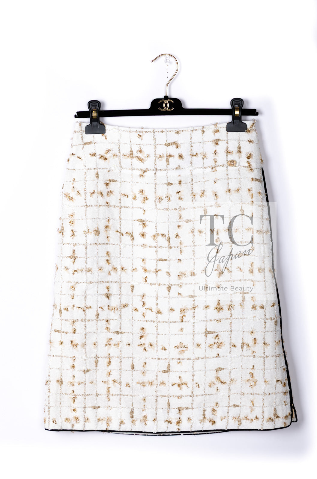 CHANEL 19S White Gold Bow Zip up Jacket Skirt Suit 36 シャネル ホワイト ゴールド ジップアップ リボン ツイード ジャケット スカート スーツ 即発