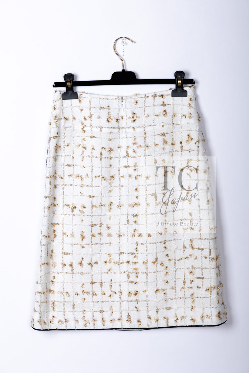 CHANEL 19S White Gold Bow Zip up Jacket Skirt Suit 36 シャネル ホワイト ゴールド ジップアップ リボン ツイード ジャケット スカート スーツ 即発