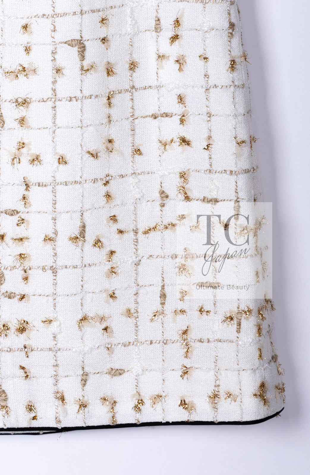 CHANEL 19S White Gold Bow Zip up Jacket Skirt Suit 36 シャネル ホワイト ゴールド ジップアップ リボン ツイード ジャケット スカート スーツ 即発