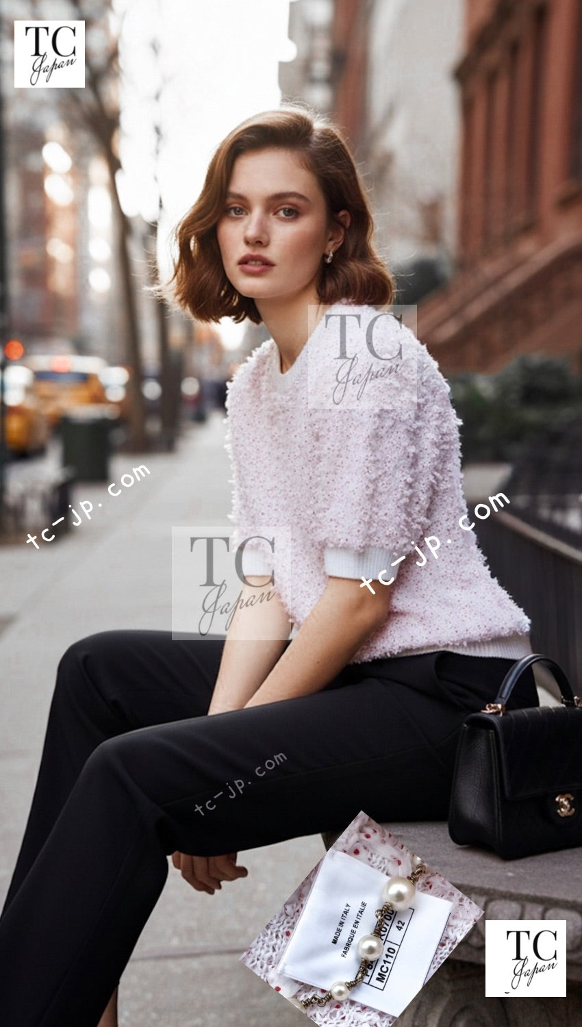 CHANEL 16C White Red Dot Ribbon Embellishments Knit Pullover Sweater Tops 40 42 シャネル ホワイト レッド ドット リボン ニット プルオーバー セーター トップス 即発 - TC JAPAN