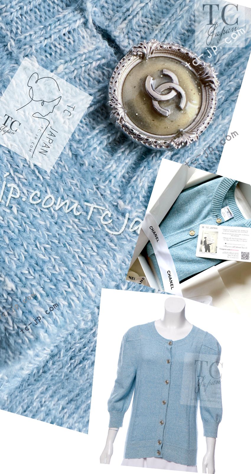 CHANEL 13C Baby Blue Cashmere Linen Super Soft Knit Cardigan 34 シャネル ベビー ブルー カシミア リネン ふんわり柔らか ニット カーディガン